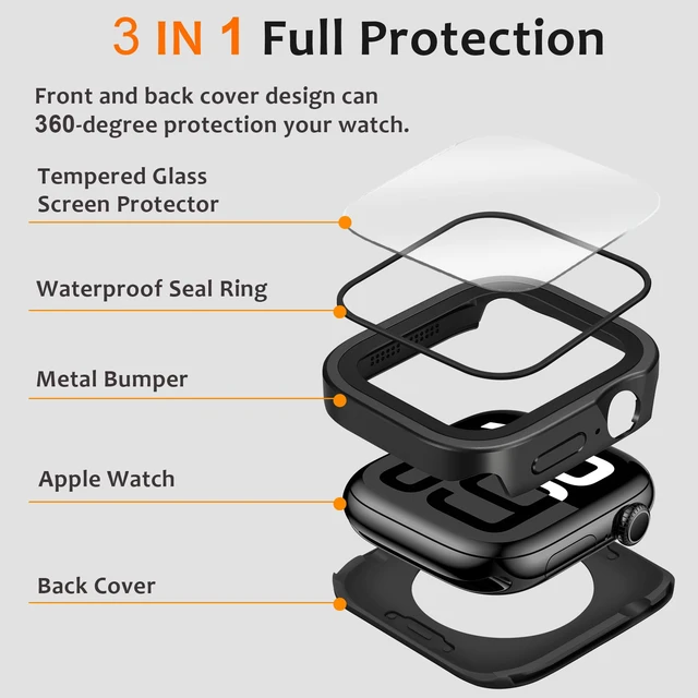Alt view image 2 of 7 - Metal Case Compatible with Apple Watch Series 11/10 46mm Case with Built-in Screen Protector, Straight Edge Ultra Thin with Back Cover Protective Cover for iWatch 46mm, Black