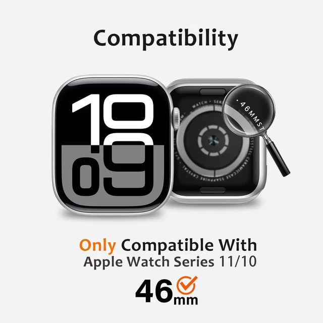 Alt view image 5 of 7 - Metal Case Compatible with Apple Watch Series 11/10 46mm Case with Built-in Screen Protector, Straight Edge Ultra Thin with Back Cover Protective Cover for iWatch 46mm, Black