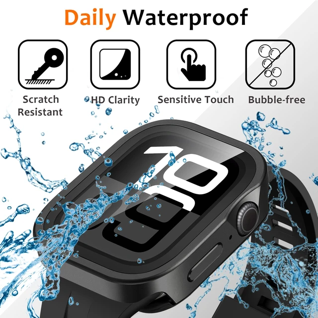 Alt view image 6 of 7 - Metal Case Compatible with Apple Watch Series 11/10 46mm Case with Built-in Screen Protector, Straight Edge Ultra Thin with Back Cover Protective Cover for iWatch 46mm, Black