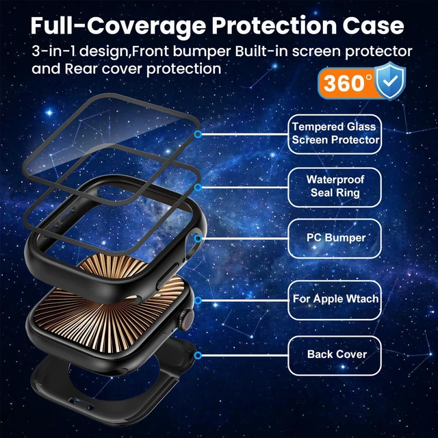 Alt view image 7 of 7 - 3 in 1 Waterproof Case for 42mm Apple Watch Series 11/10, Black