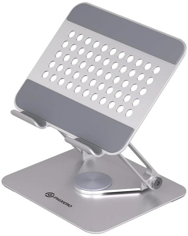 Main image of 360° Rotating Tablet Stand, Aluminum Foldable Holder Silver | Foldable Aluminum Holder with Adjustable Hinge, Non-Slip Silicone Pads, Fits iPad and Tablets up to 12.9 Inches