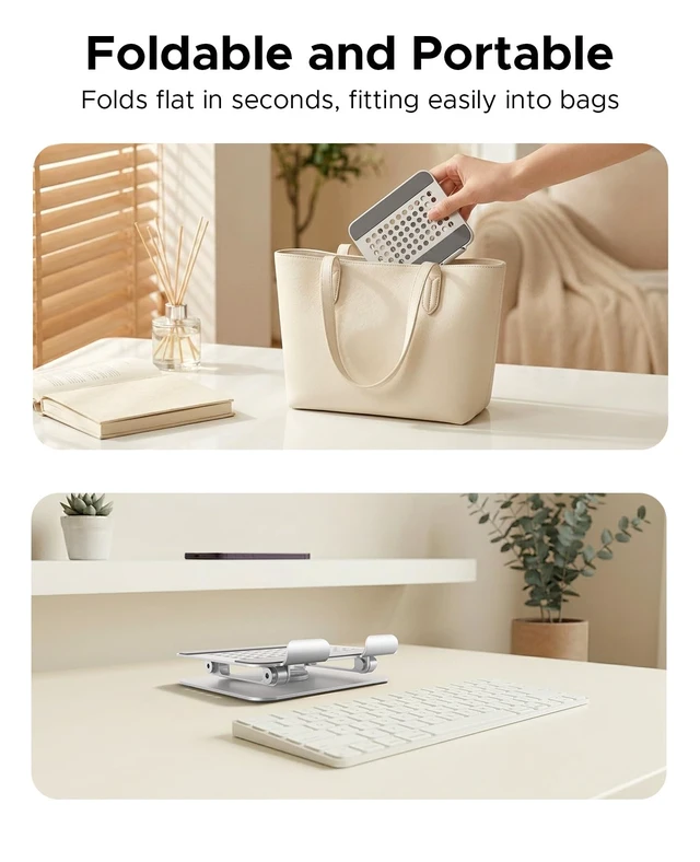 Alt view image 4 of 7 - 360° Rotating Tablet Stand, Aluminum Foldable Holder Silver | Foldable Aluminum Holder with Adjustable Hinge, Non-Slip Silicone Pads, Fits iPad and Tablets up to 12.9 Inches