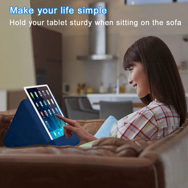 Alt view image 2 of 6 - Tablet Pillow Stand - Tablet Holder Dock for Bed with Multi-Viewing Angles, Compatible with iPad Pro 9.7, 10.5,12.9 Air Mini 4 3, Kindle, Galaxy Tab, E-Reader (Blue)