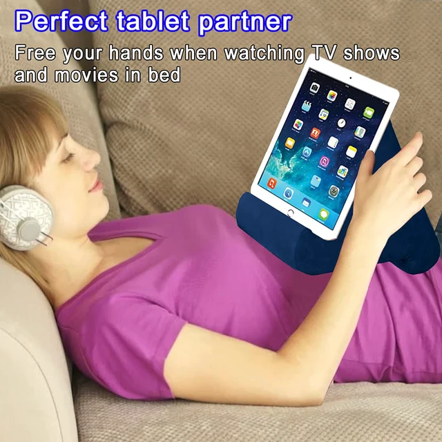Alt view image 3 of 6 - Tablet Pillow Stand - Tablet Holder Dock for Bed with Multi-Viewing Angles, Compatible with iPad Pro 9.7, 10.5,12.9 Air Mini 4 3, Kindle, Galaxy Tab, E-Reader (Blue)