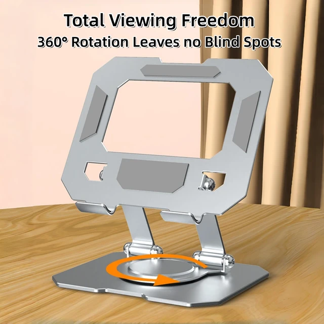 Alt view image 2 of 7 - 360° Rotatable Metal Tablet Stand, Adjustable Folding Desktop Stand for iPad/iPhone/Switch, Universal Use for Office/Movie/Studying/Drawing/Gaming, Silver