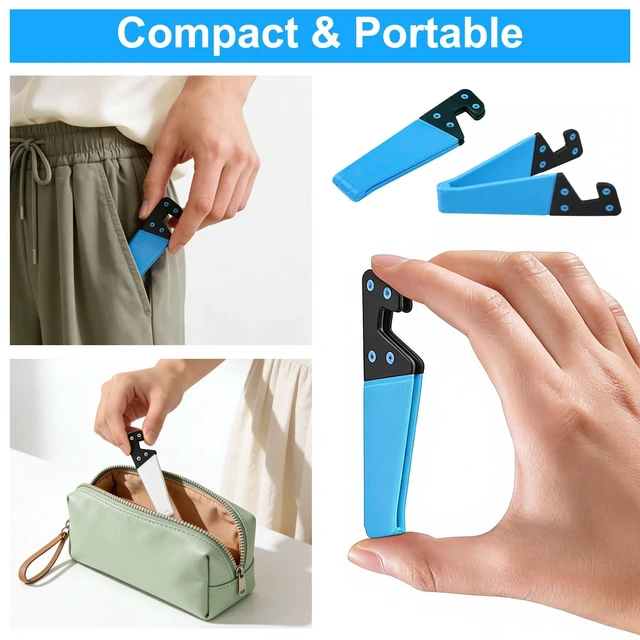 Alt view image 6 of 7 - Portable Cell Phone Stand for Desk 4 Pack, Foldable Pocket Travel Mobile Phone Holder, Upgrade Universal V Smartphone Kickstand Mount Compatible with iPhone iPad Tablet Kindle Android