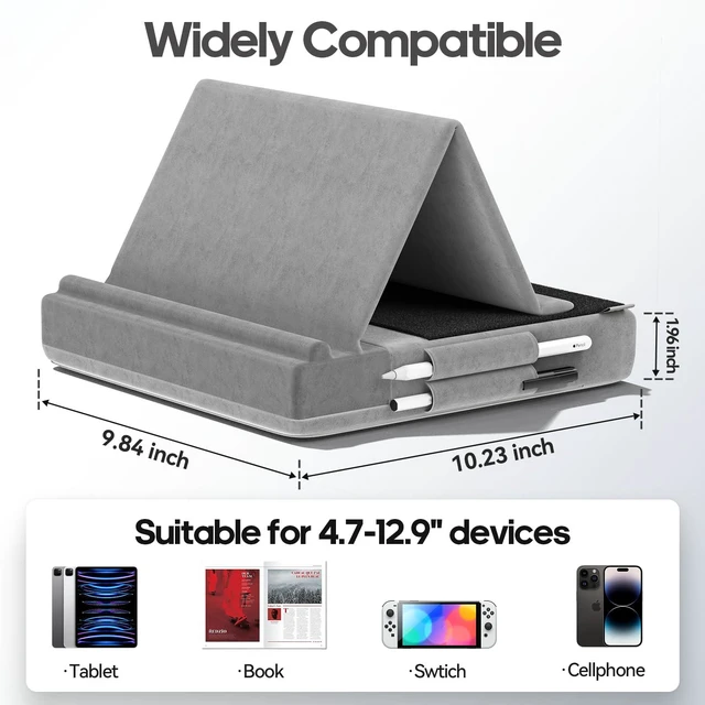 Alt view image 7 of 7 - Tablet Pillow Stand, Multi-Angle Viewing Ipad Holder for Lap, Bed and Desk, Foldable Soft Pad Dock with Stylus Mount Compatible with Ipad Pro 12.9, 10.5, 11, Air, Mini, Phones, Books, E-Reader