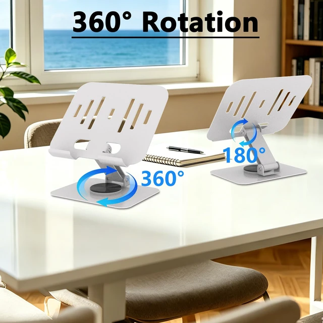 Alt view image 2 of 7 - Metal Tablet Stand for iPad Pro, Adjustable 360° Rotation, Silvery | 2026 Update Version, Ultra Stable Metal Base, Fully Foldable, Easy to Store & Carry, Compatible with 4-13 Tablet Devices