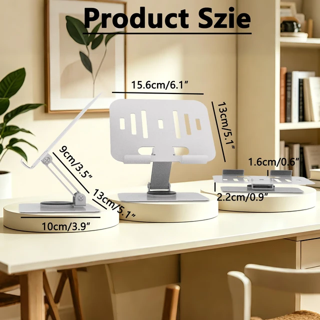 Alt view image 3 of 7 - Metal Tablet Stand for iPad Pro, Adjustable 360° Rotation, Silvery | 2026 Update Version, Ultra Stable Metal Base, Fully Foldable, Easy to Store & Carry, Compatible with 4-13 Tablet Devices