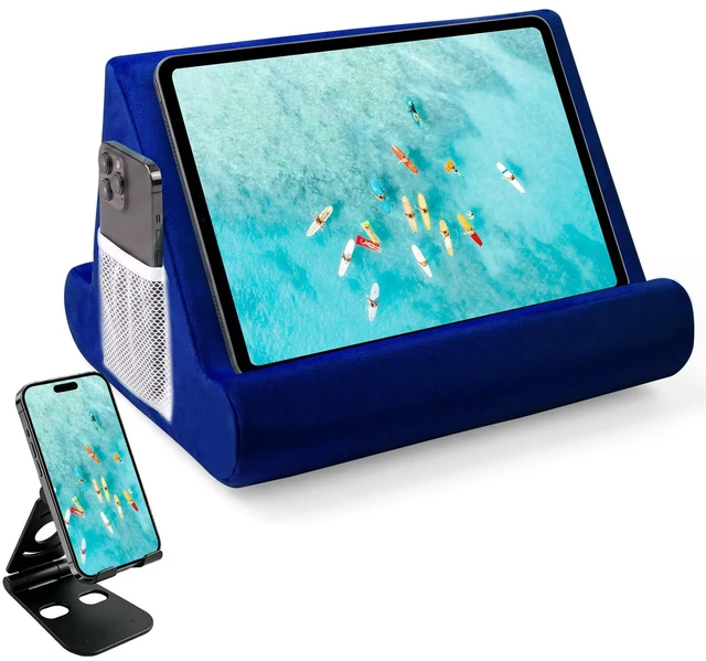 Main image of 2pcs Multi-Angle Tablet Holder Cushion Stand with Net Pocket & Black Color Phone Stands Upgraded Tablet Pad Support for Phone,Pad,Books (Navy Blue)