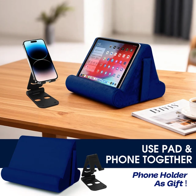 Alt view image 7 of 7 - 2pcs Multi-Angle Tablet Holder Cushion Stand with Net Pocket & Black Color Phone Stands Upgraded Tablet Pad Support for Phone,Pad,Books (Navy Blue)