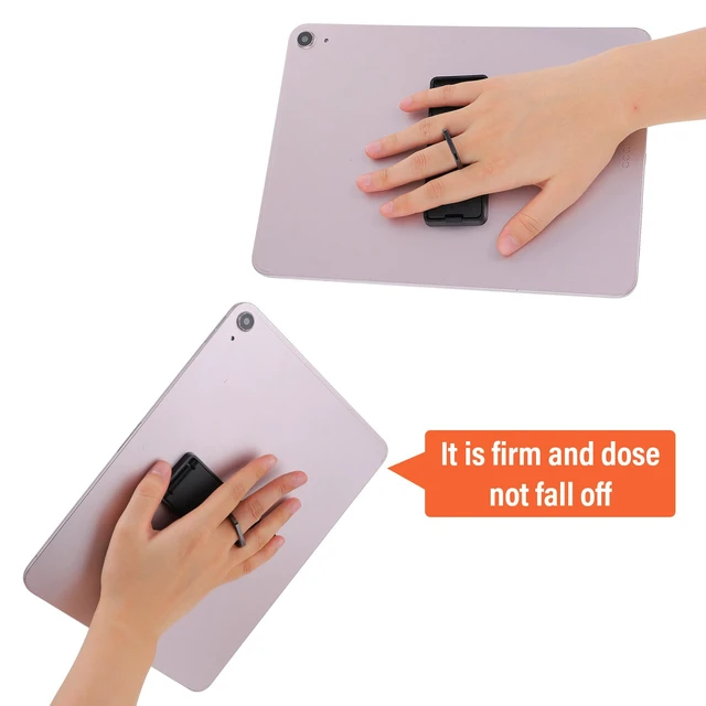 Alt view image 4 of 7 - Black Universal Tablet Stands,Foldable 360 Grip Ring Tablet Stand | Adjustable Handle Ring Holder with Adhesive Patch Desk Accessories for Phone More Reader Pc Laptop All 7-11" Tablets
