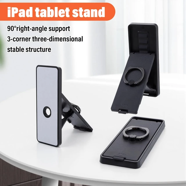Alt view image 6 of 7 - Black Universal Tablet Stands,Foldable 360 Grip Ring Tablet Stand | Adjustable Handle Ring Holder with Adhesive Patch Desk Accessories for Phone More Reader Pc Laptop All 7-11" Tablets