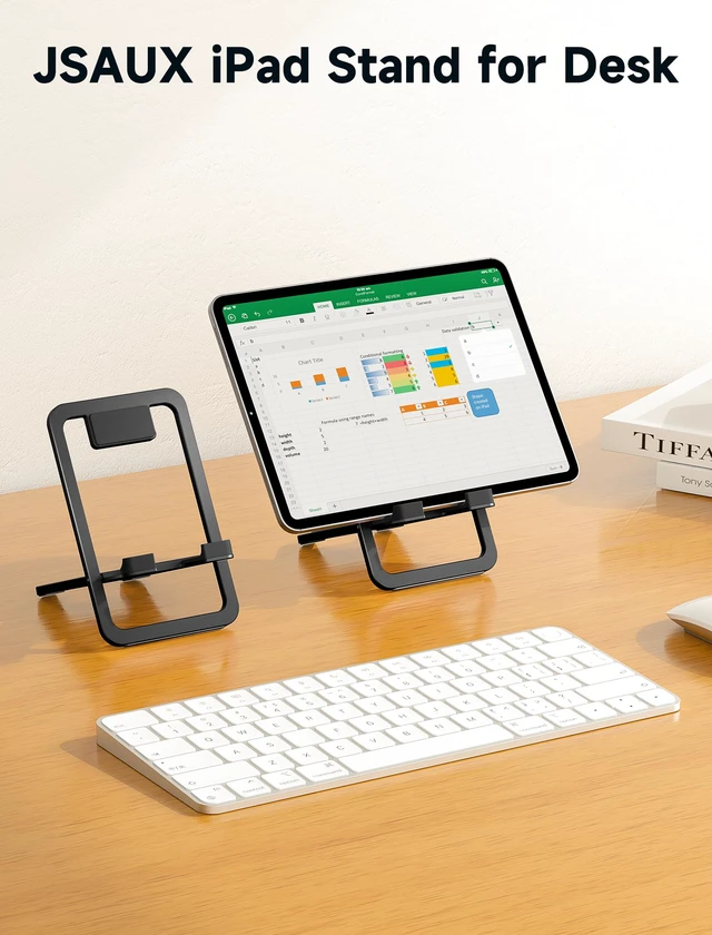 Alt view image 2 of 7 - Universal Tablet Stand, Fold-Flat Adjustable Holder, Black | Easy to Carry, Stable Alloy Build, Non-Slip Pads, Adjustable Viewing, 10,000+ Swivel Tests, for Tablets and Handhelds