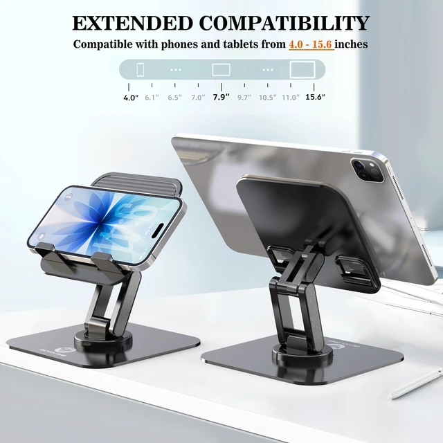 Alt view image 3 of 7 - iPad Stand, 360° Rotating iPad Tablet Stand Holder for Desk, Black | Adjustable, Foldable, Compatible for 4" - 15.6" Portable Monitor Kindle Tablet iPad Smartphones