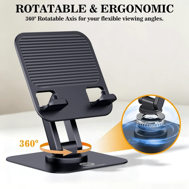 Alt view image 4 of 7 - iPad Stand, 360° Rotating iPad Tablet Stand Holder for Desk, Black | Adjustable, Foldable, Compatible for 4" - 15.6" Portable Monitor Kindle Tablet iPad Smartphones