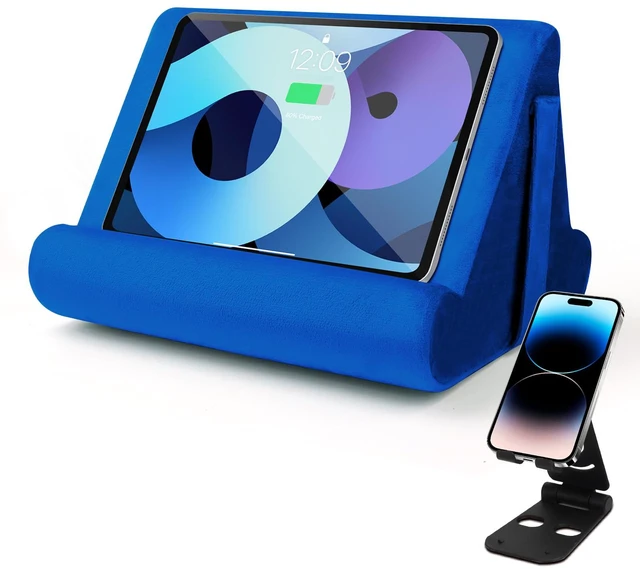 Main image of Universal Multi-Angle Tablet Holder - Soft Pad Stand with Net Pocket & Phone Stands for Lap, Knee, Sofa and Bed Phone Pad Stands(Blue)