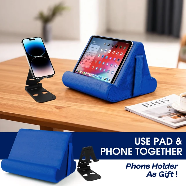 Alt view image 2 of 7 - Universal Multi-Angle Tablet Holder - Soft Pad Stand with Net Pocket & Phone Stands for Lap, Knee, Sofa and Bed Phone Pad Stands(Blue)
