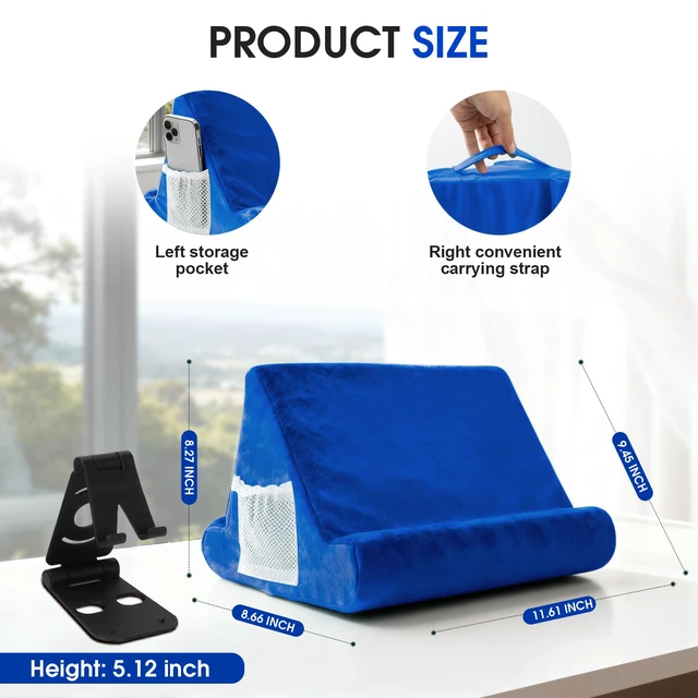 Alt view image 3 of 7 - Universal Multi-Angle Tablet Holder - Soft Pad Stand with Net Pocket & Phone Stands for Lap, Knee, Sofa and Bed Phone Pad Stands(Blue)