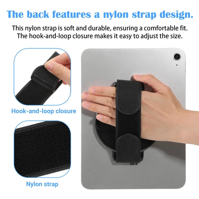 Alt view image 4 of 7 - 2 In 1 Tablet Stand with Hand Strap- 360° Rotating Tablet Handle Holder | Sticky Adjustable Tablets Hand Strap, Loop Fastening Handle Grip for All 7-11" Tablets