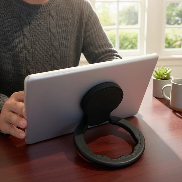 Alt view image 3 of 7 - Tablet Stand Universal Tablet Hand Strap Holder with Hand Strap Rotating Sticky Tablets Stand Loop Fastening Handle Grip Portable Lightweight Handle Grip for All 7-11" Tablets