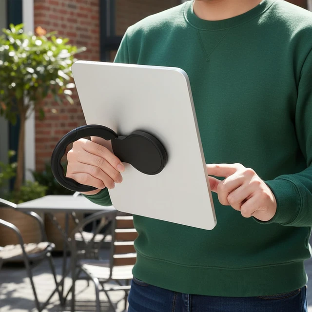 Alt view image 5 of 7 - Tablet Stand Universal Tablet Hand Strap Holder with Hand Strap Rotating Sticky Tablets Stand Loop Fastening Handle Grip Portable Lightweight Handle Grip for All 7-11" Tablets