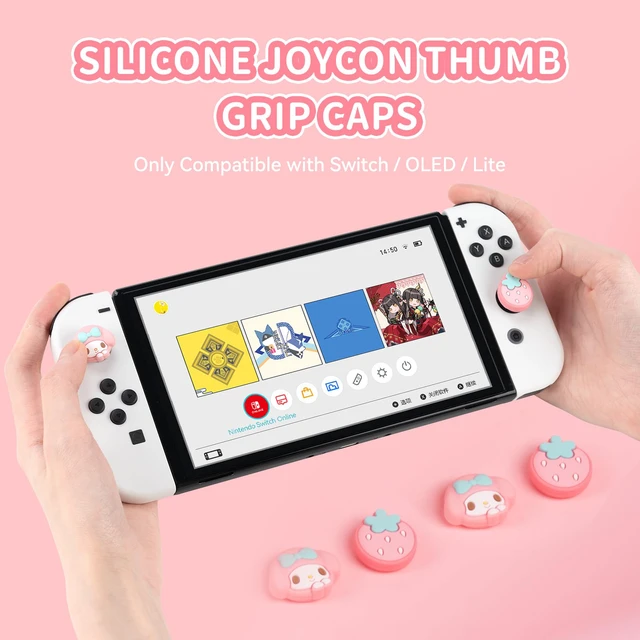 Alt view image 2 of 7 - Cute Pocket Monsters Joycon Thumb Grip Caps Compatible with Nintendo Switch, Soft Silicone Joystick Cover for Nintendo Switch/OLED/Lite Controller, 4PCS (Strawberry & Sweet Bunny)
