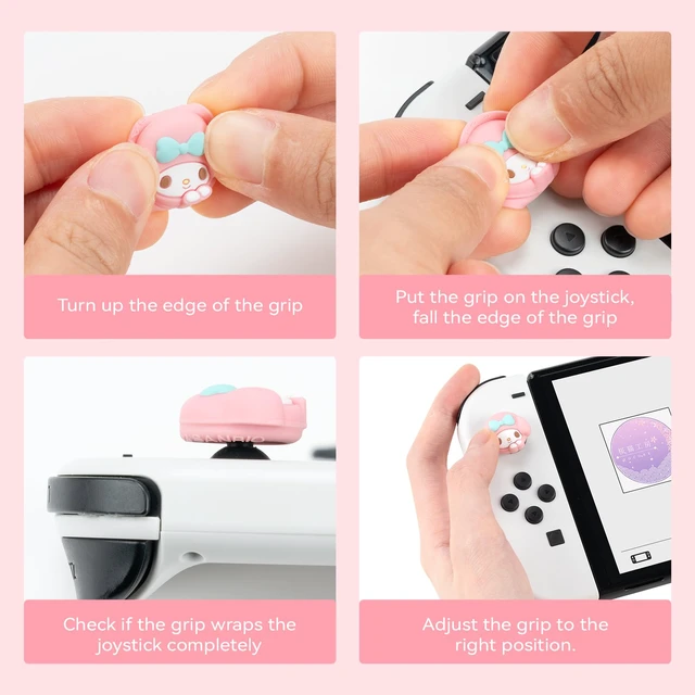 Alt view image 5 of 7 - Cute Pocket Monsters Joycon Thumb Grip Caps Compatible with Nintendo Switch, Soft Silicone Joystick Cover for Nintendo Switch/OLED/Lite Controller, 4PCS (Strawberry & Sweet Bunny)