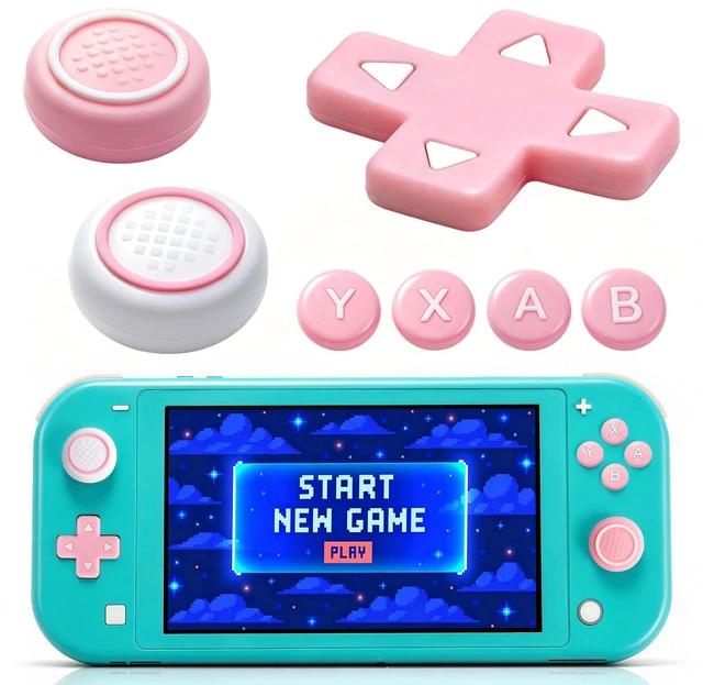 Main image of Cute Silicone Cross D-Pad Button Caps Silicone Thumb Grips Set Compatible with Nintedo Switch lite 2019,ABXY Key Buttons Sticker Joystick Cover Caps (Circle)