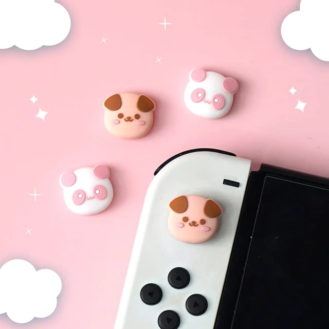 Alt view image 2 of 7 - Cute Switch Thumb Grip Caps Compatible with Nintendo OLED/Lite Console, Kawaii Soft Silicone Analog Stick Button Cover for NS Joycon Controller, 4PCS Joystick Cap - Dog and Panda