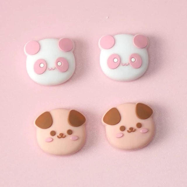 Main image of Cute Switch Thumb Grip Caps Compatible with Nintendo OLED/Lite Console, Kawaii Soft Silicone Analog Stick Button Cover for NS Joycon Controller, 4PCS Joystick Cap - Dog and Panda