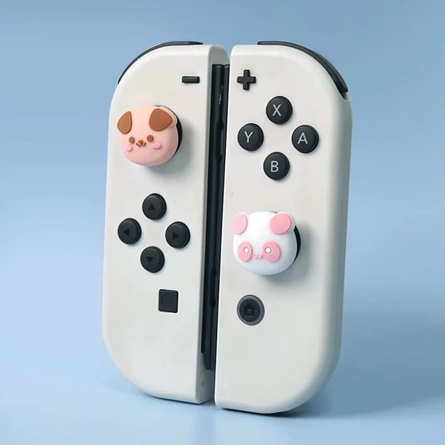 Alt view image 5 of 7 - Cute Switch Thumb Grip Caps Compatible with Nintendo OLED/Lite Console, Kawaii Soft Silicone Analog Stick Button Cover for NS Joycon Controller, 4PCS Joystick Cap - Dog and Panda