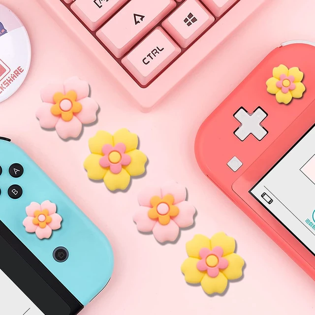 Alt view image 6 of 7 - PERFECTSIGHT Cherry Blossom Switch Thumb Grips Kawaii Flower Joystick Caps for Nintendo Switch Lite/Switch OLED Joy con, 4 PCS Thumbstick Cover Analog Stick Button Cover, Sakura