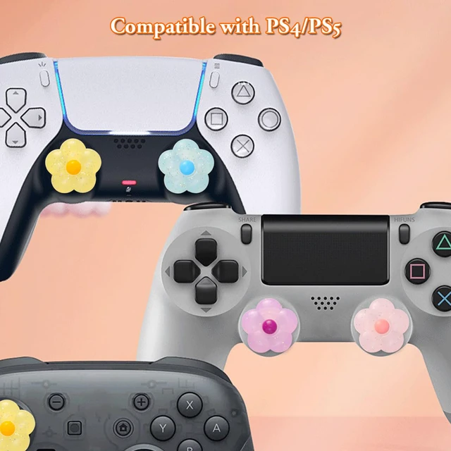Alt view image 4 of 7 - Cute Glitter Flowers Thumb Grip Caps for Switch 2, PS5, PS4, Xbox Series X/S, Xbox One, Switch PRO Controller, 4PCS Kawaii Soft 3D Analog Thumbsticks Grips Joystick Cover
