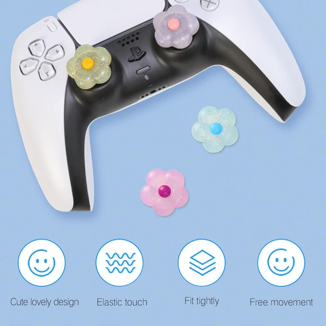 Alt view image 2 of 7 - Cute Glitter Flowers Thumb Grip Caps for Switch 2, PS5, PS4, Xbox Series X/S, Xbox One, Switch PRO Controller, 4PCS Kawaii Soft 3D Analog Thumbsticks Grips Joystick Cover