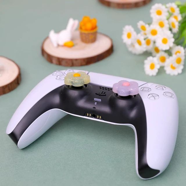 Alt view image 7 of 7 - Cute Glitter Flowers Thumb Grip Caps for Switch 2, PS5, PS4, Xbox Series X/S, Xbox One, Switch PRO Controller, 4PCS Kawaii Soft 3D Analog Thumbsticks Grips Joystick Cover