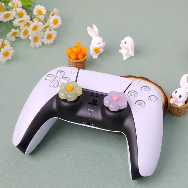 Alt view image 6 of 7 - Cute Glitter Flowers Thumb Grip Caps for Switch 2, PS5, PS4, Xbox Series X/S, Xbox One, Switch PRO Controller, 4PCS Kawaii Soft 3D Analog Thumbsticks Grips Joystick Cover