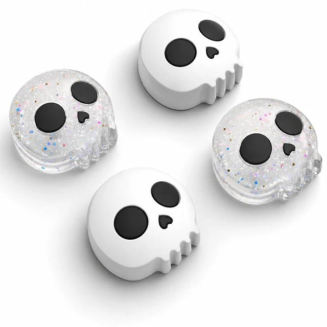 Main image of Thumb Grips Compatible with Nintendo Switch 2 (2025) 4pcs White/Glitter Skull Design Silicone Joystick Caps, Comfortable Controller Stick Cover Gifts for Kids & Gamers