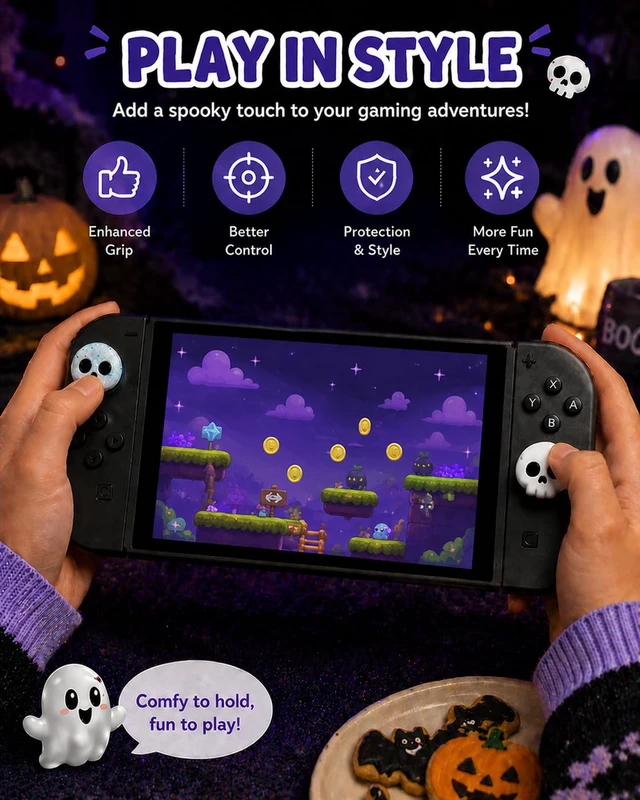 Alt view image 7 of 7 - Thumb Grips Compatible with Nintendo Switch 2 (2025) 4pcs White/Glitter Skull Design Silicone Joystick Caps, Comfortable Controller Stick Cover Gifts for Kids & Gamers