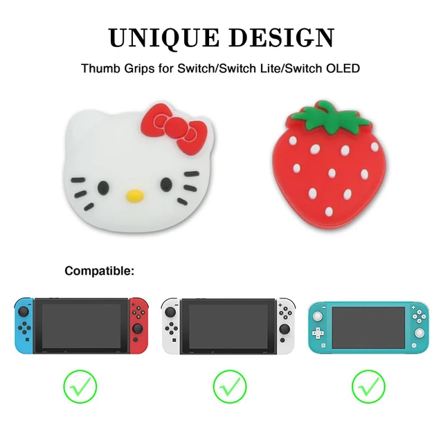 Alt view image 2 of 7 - Switch Silicone Joycon Thumb Grip Caps, Joystick Cover Compatible with Nintendo Switch/OLED/Switch Lite,4PCS (Kitty+Strawberry)