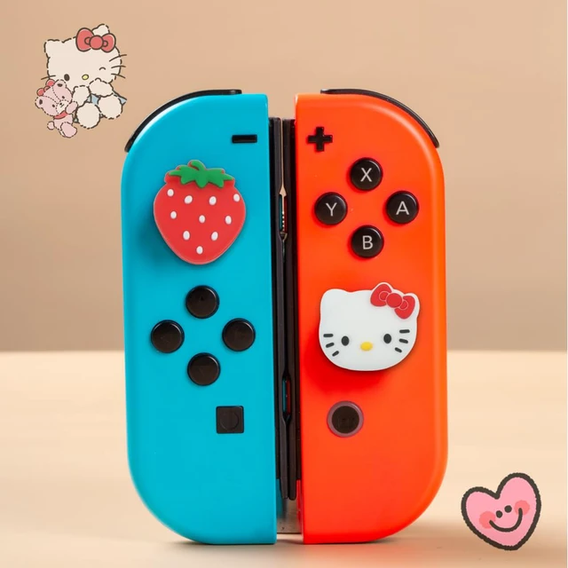 Alt view image 4 of 7 - Switch Silicone Joycon Thumb Grip Caps, Joystick Cover Compatible with Nintendo Switch/OLED/Switch Lite,4PCS (Kitty+Strawberry)