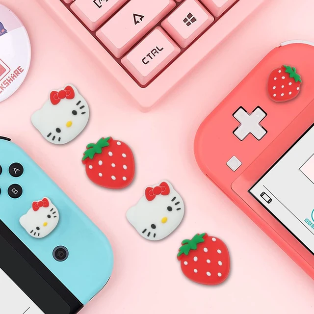 Alt view image 6 of 7 - Switch Silicone Joycon Thumb Grip Caps, Joystick Cover Compatible with Nintendo Switch/OLED/Switch Lite,4PCS (Kitty+Strawberry)