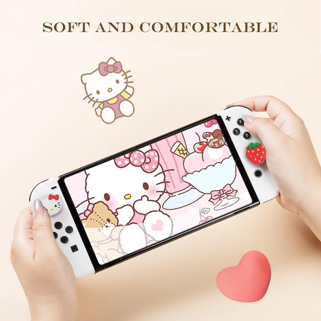 Alt view image 5 of 7 - Switch Silicone Joycon Thumb Grip Caps, Joystick Cover Compatible with Nintendo Switch/OLED/Switch Lite,4PCS (Kitty+Strawberry)