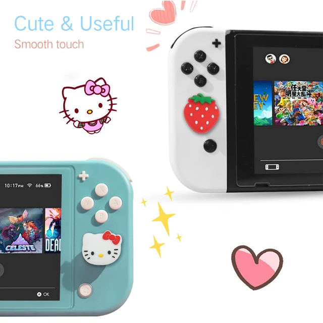 Alt view image 3 of 7 - Switch Silicone Joycon Thumb Grip Caps, Joystick Cover Compatible with Nintendo Switch/OLED/Switch Lite,4PCS (Kitty+Strawberry)