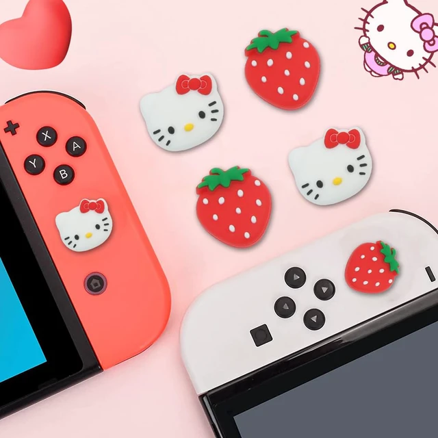Alt view image 7 of 7 - Switch Silicone Joycon Thumb Grip Caps, Joystick Cover Compatible with Nintendo Switch/OLED/Switch Lite,4PCS (Kitty+Strawberry)
