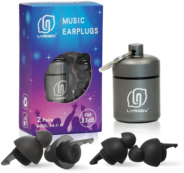 Main image of High Fidelity Concert Ear Plugs, 23dB, 2 Pairs with Case, Black | Lowers the volume without muffling speech; discreet and reusable for gigs, DJ sets, bars and drumming