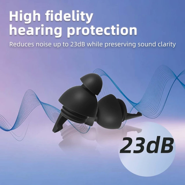 Alt view image 3 of 7 - High Fidelity Concert Ear Plugs, 23dB, 2 Pairs with Case, Black | Lowers the volume without muffling speech; discreet and reusable for gigs, DJ sets, bars and drumming