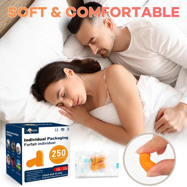 Alt view image 5 of 5 - Ear Plug,250 Pairs Ear Plugs for Sleeping,32dB NRR 37dB SNR Ear Plugs Noise Cancelling for Snoring, Studying, Loud Events, Traveling & Concerts, Individual Package