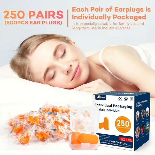 Alt view image 3 of 5 - Ear Plug,250 Pairs Ear Plugs for Sleeping,32dB NRR 37dB SNR Ear Plugs Noise Cancelling for Snoring, Studying, Loud Events, Traveling & Concerts, Individual Package