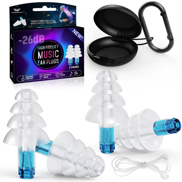Main image of Concert Ear Plugs, 2 Pairs Adults Soft Silicone Reusable High Fidelity Musician Earplugs 26dB, with Silicone Connector Cord, Ear Protection Earplugs for Rave, Festival, Music,Tinnitus Relief